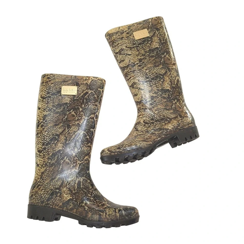 Nicole Miller New York Rainy Day Python Print Rubber Muck Boots Women 8 - Picture 2 of 9